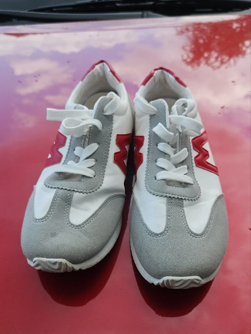 Kids White and Gray Sneakers with Red Accent - Classic Lace-Up Comfort